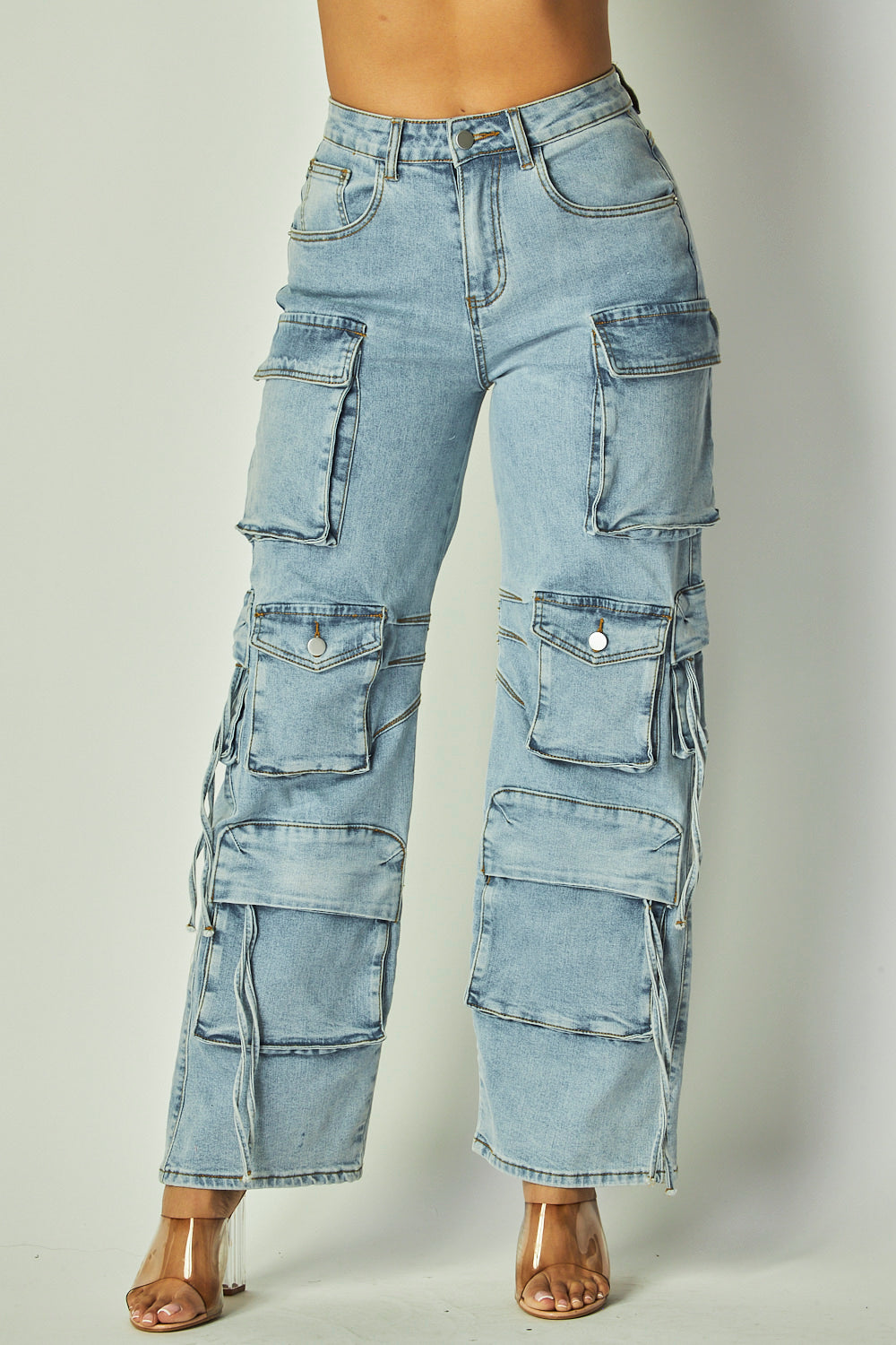 Multi-pocket denim cargos