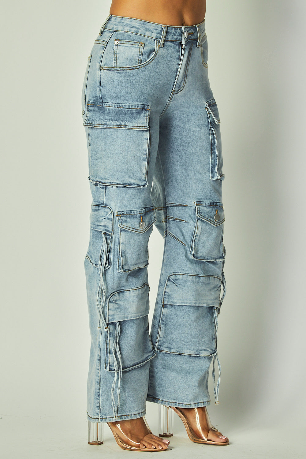 Multi-pocket denim cargos