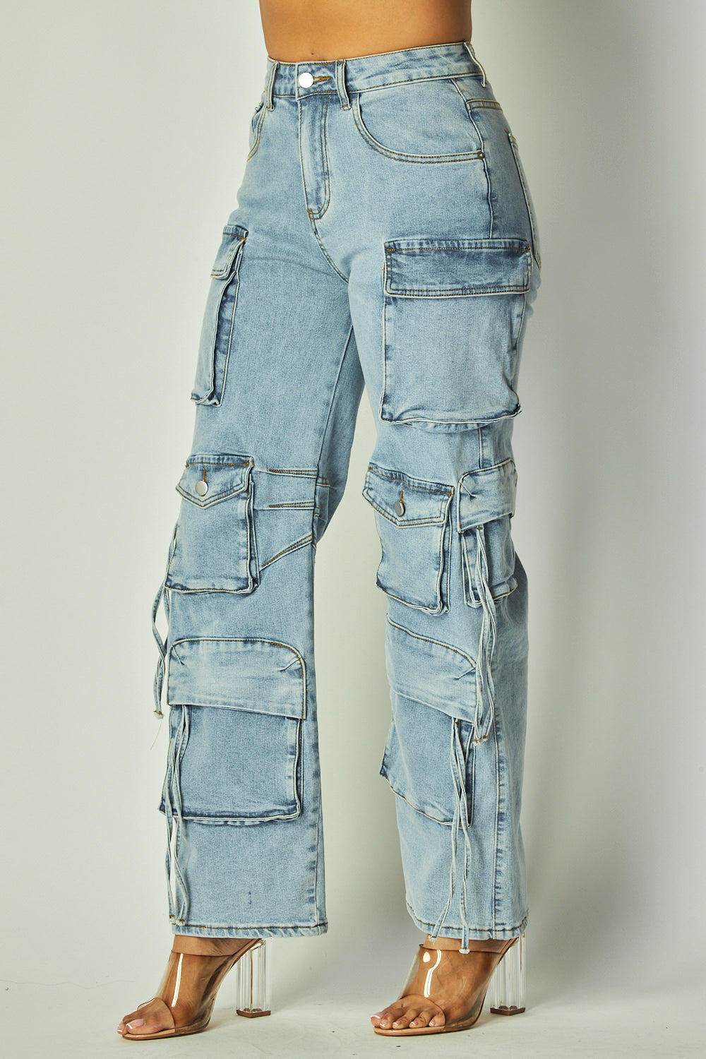 Multi-pocket denim cargos